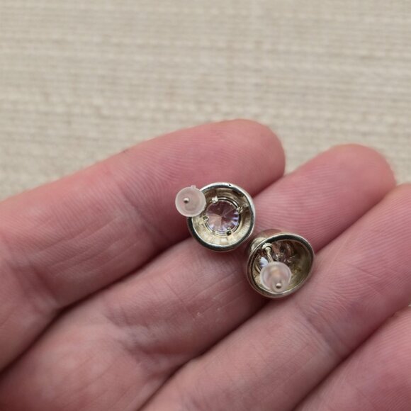 Sterling Silver Unique Round Cubic Zirconia Stud Earrings A5757 - Picture 5 of 7